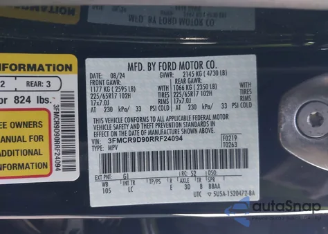 2024 Ford Bronco Sport Badlands z USA, uszkodzony, nr VIN 3FMCR9D90RRF24094